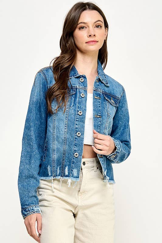 Plus Denim Jack with Distressed