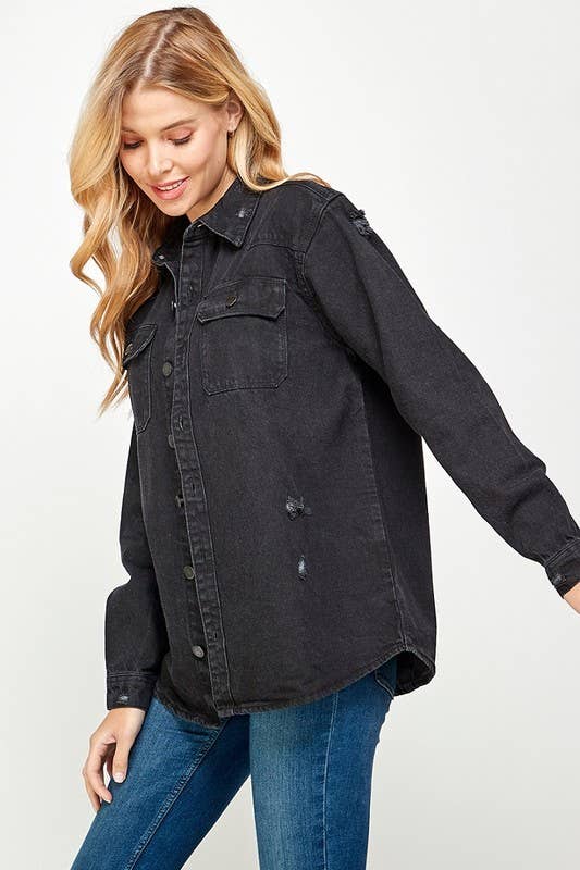 Black denim distressed jacket