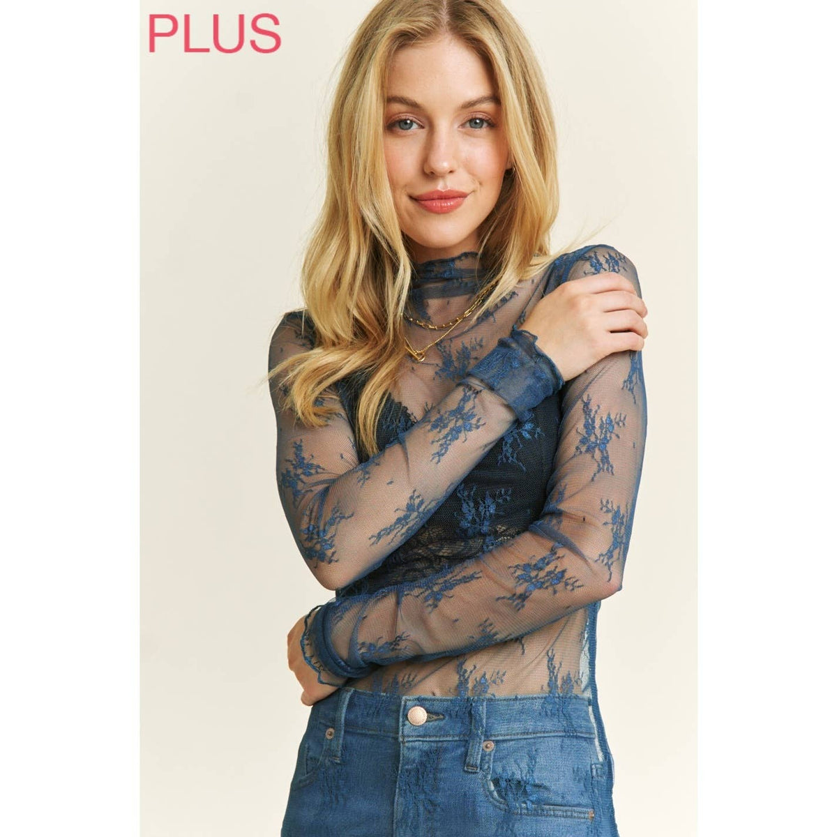 Plus mesh lace top
