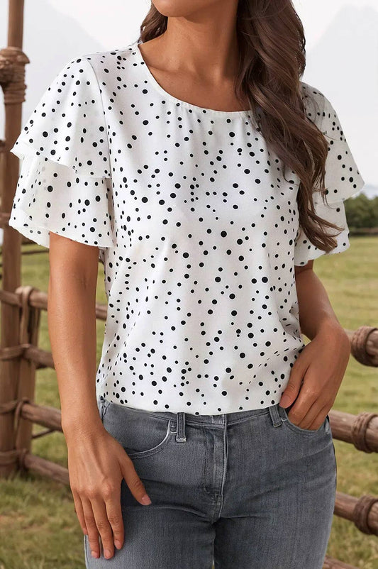 Dalmatian Ruffled Sleeve Blouse