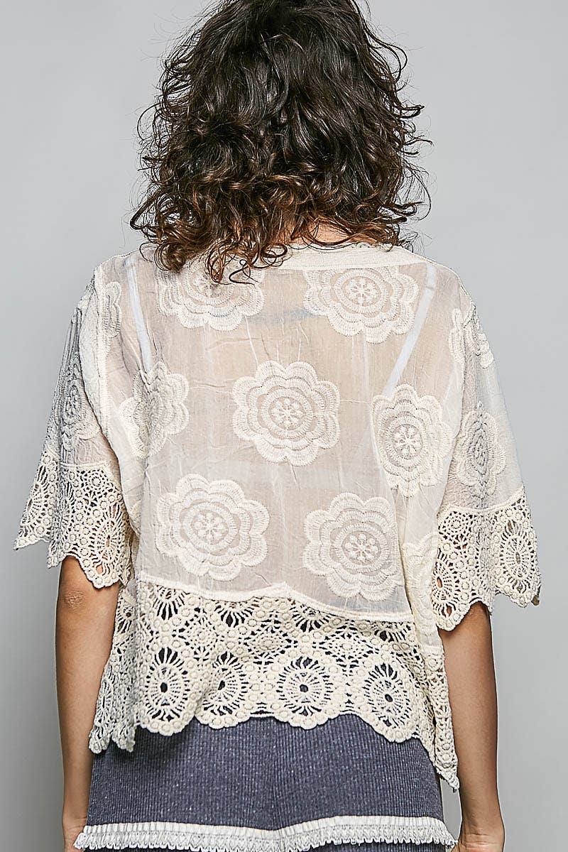 Crochet Trim Short Sleeve Top
