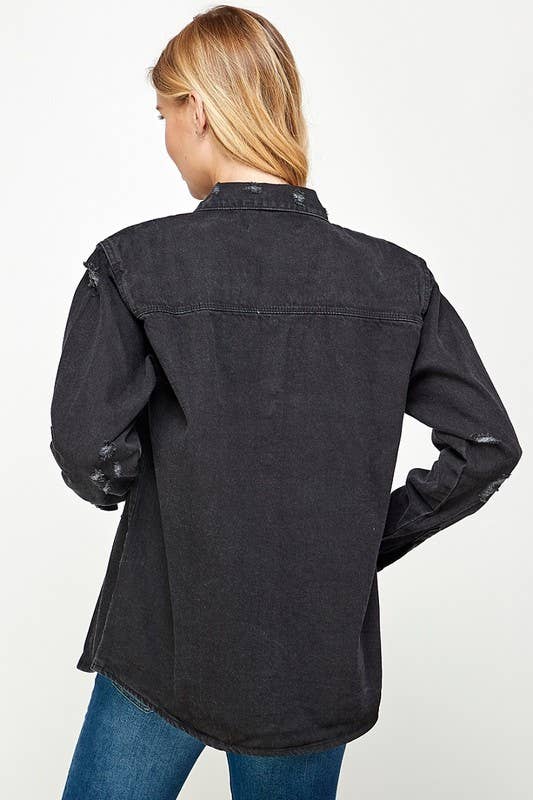 Black denim distressed jacket