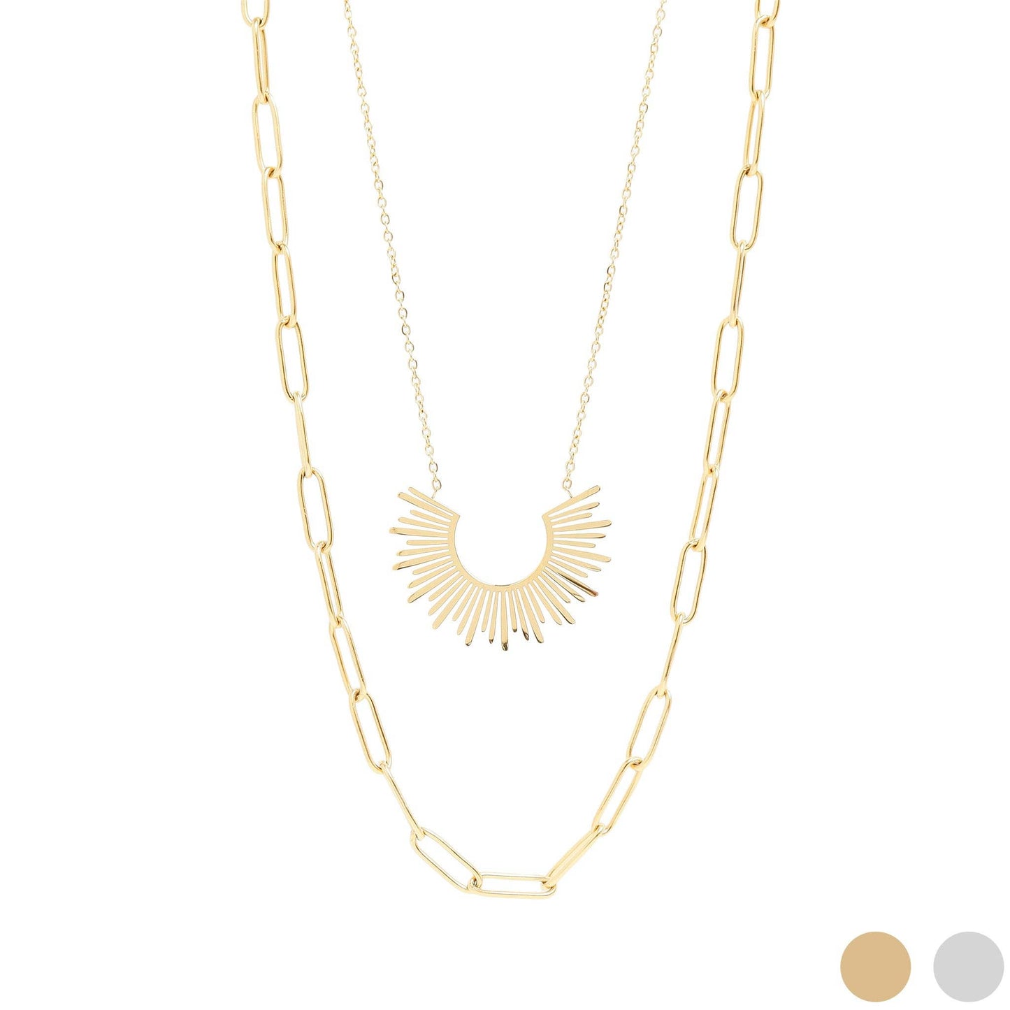 18K Gold Layered Paperclip and Loop Chain Charm Necklace