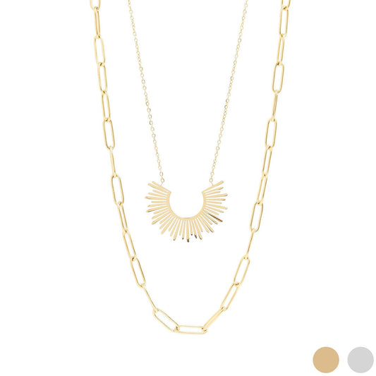 18K Gold Layered Paperclip and Loop Chain Charm Necklace