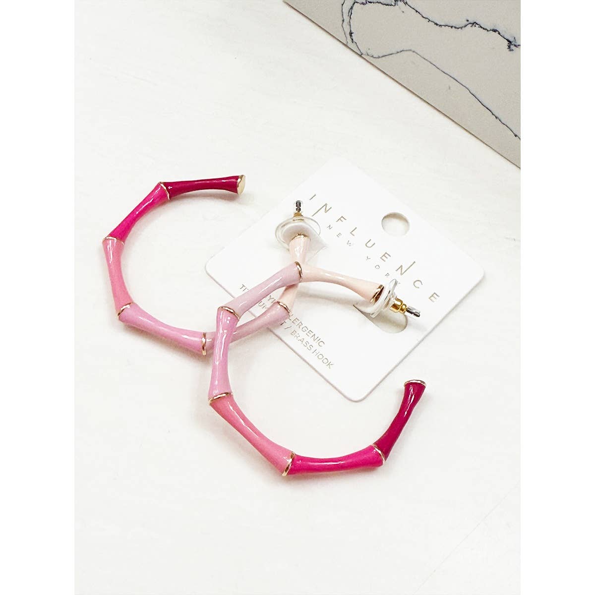Bamboo Shaped Color block Brass Hook Earring