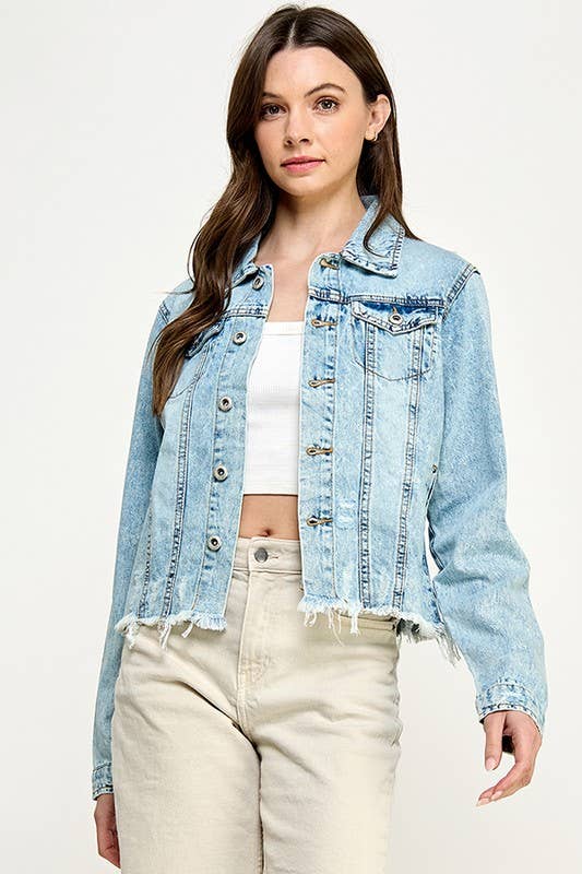 Plus Denim Jack with Distressed