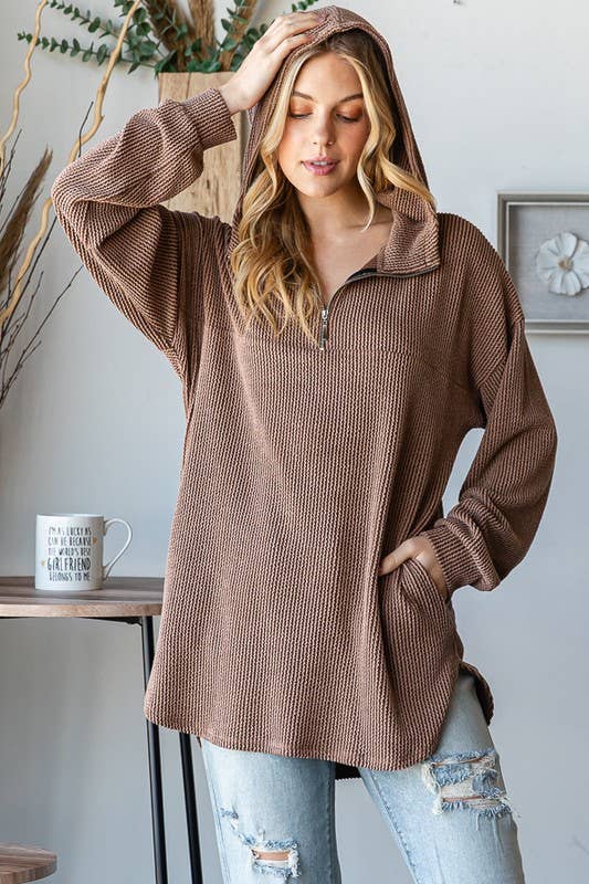 Ribbed hoodie half zip