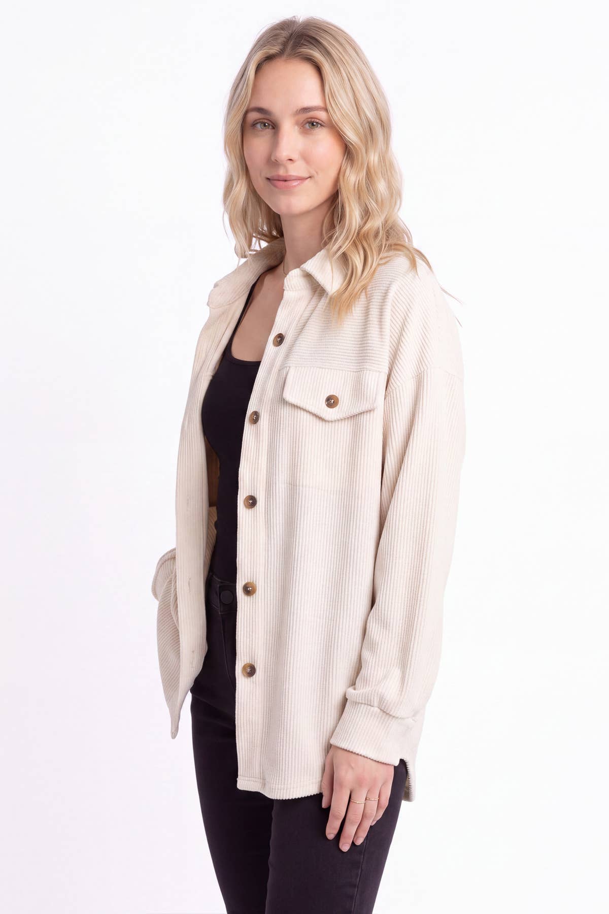 [PLUS SIZE] Rib Kit Button Down Shacket T6466XL