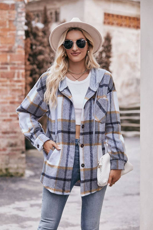 Plaid jacket with hood