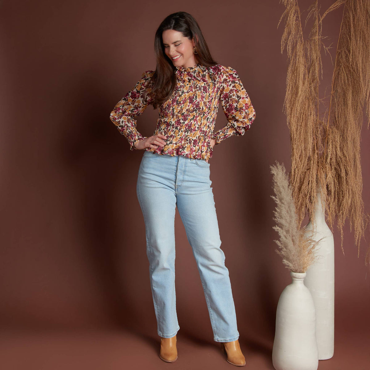 Hazel Smocked Long Sleeve Blouse