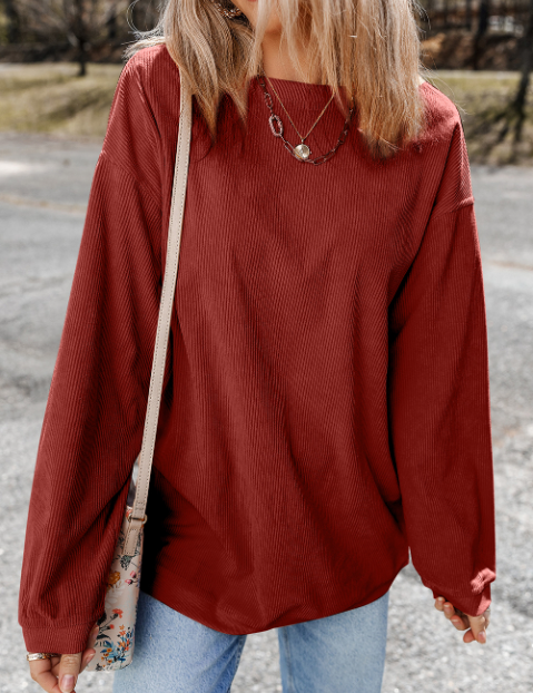Long Sleeve Ribbed Corded Oversized Sweatshirt