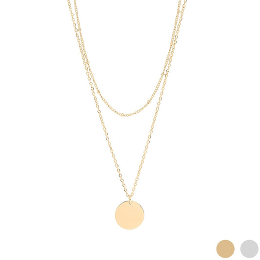 18K Gold PVD Stainless Steel Loop and Satellite Chain Blank Disk Layered Necklace