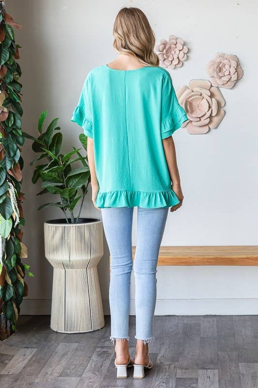 Ruffle sleeve airflow top