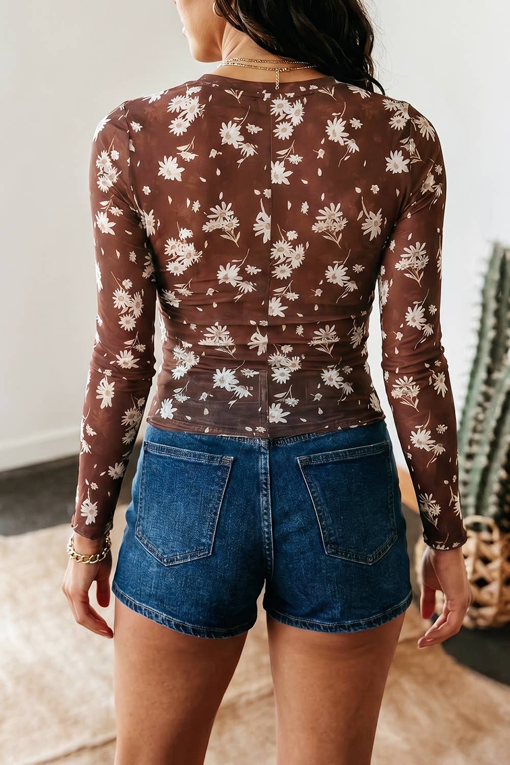 Floral Print Sheer Mesh Top