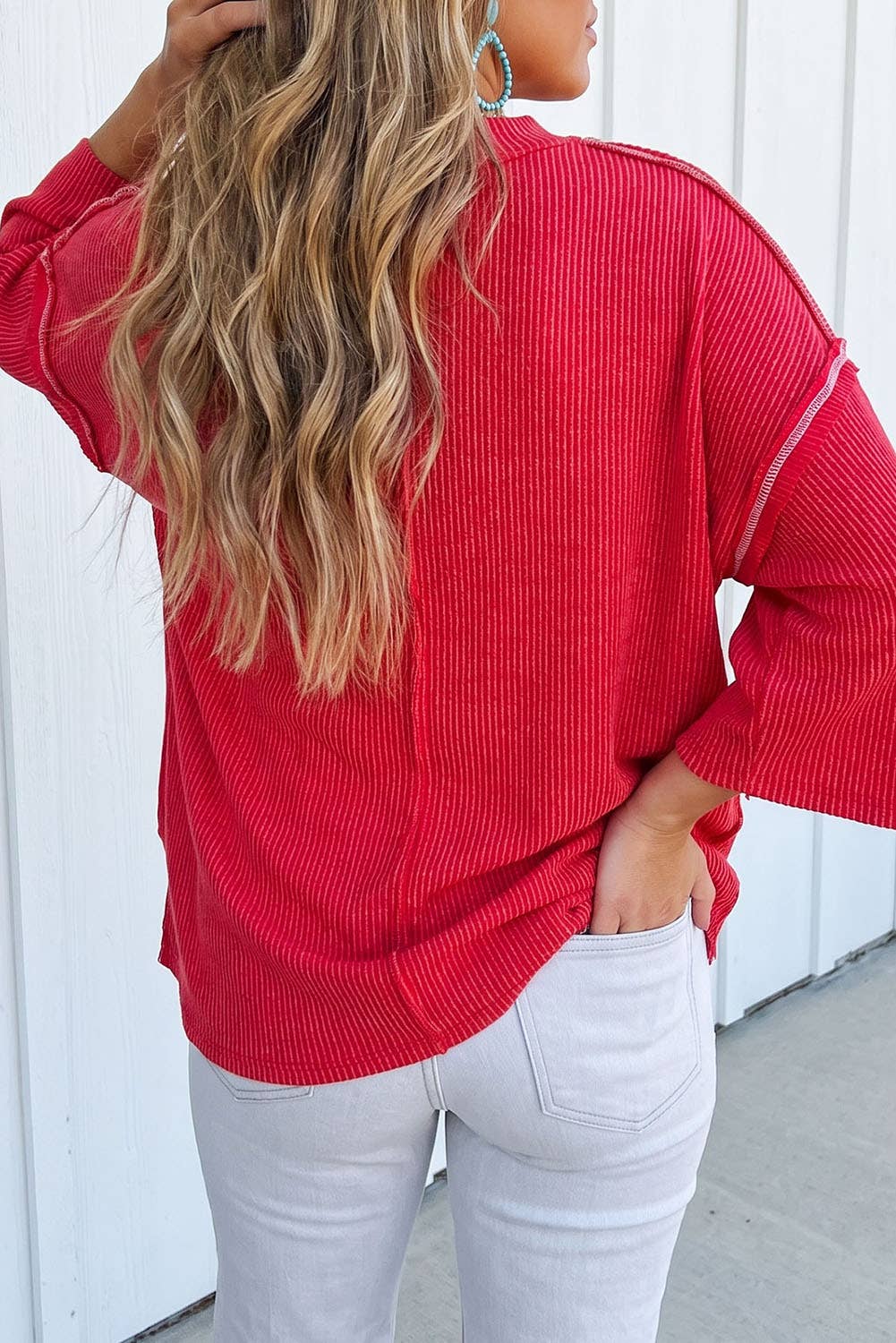 Plus Red Ribbed Top