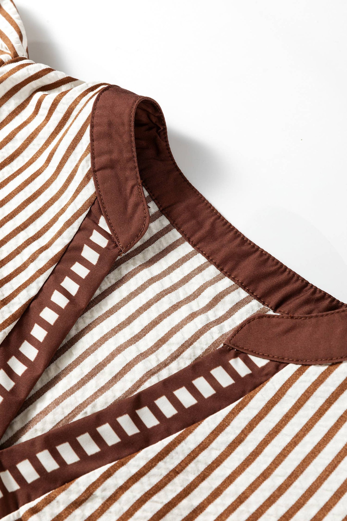 Brown Stripe Ruffled Short Sleeve
