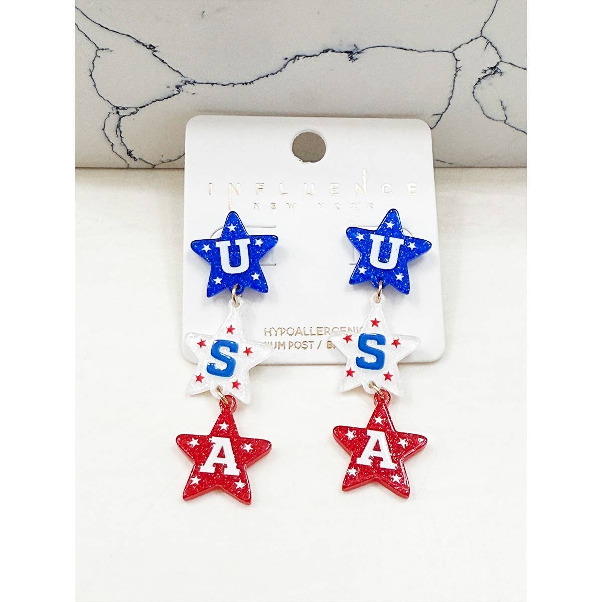 Star Shaped USA Letter Earrings