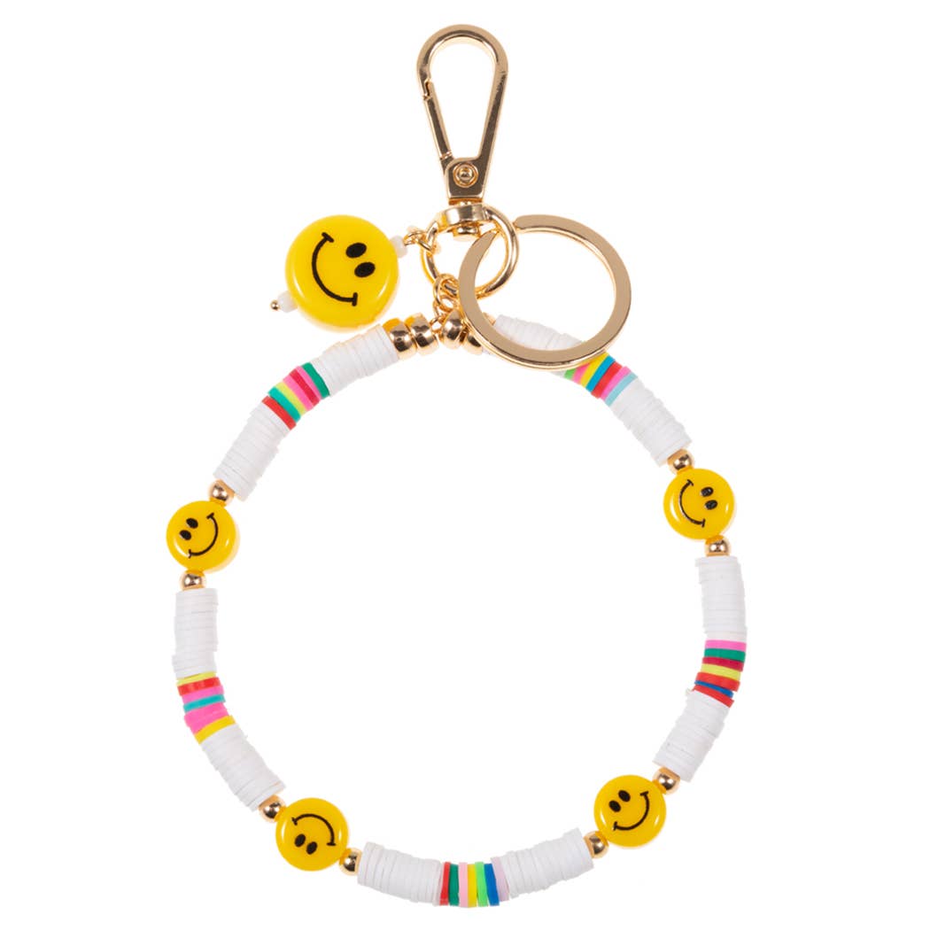 Smiley Face w Rubber Beads Keychain Bracelets