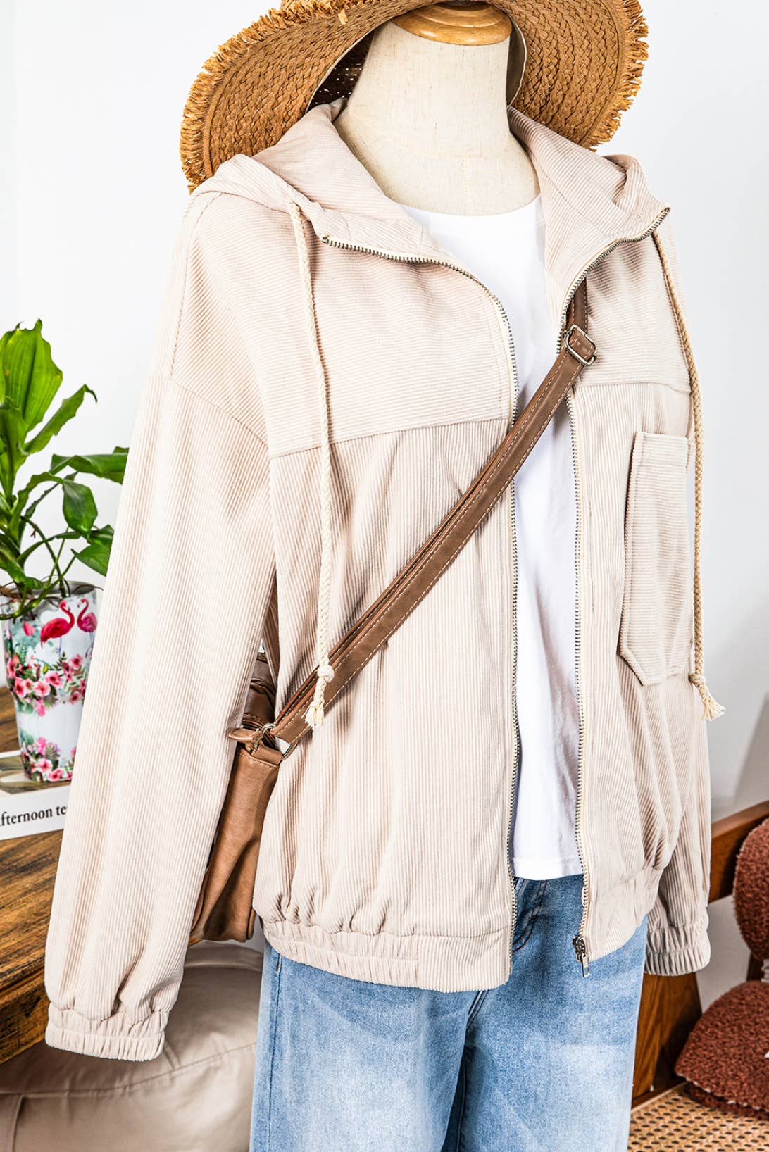 Corduroy Hooded Zip Up Jacket