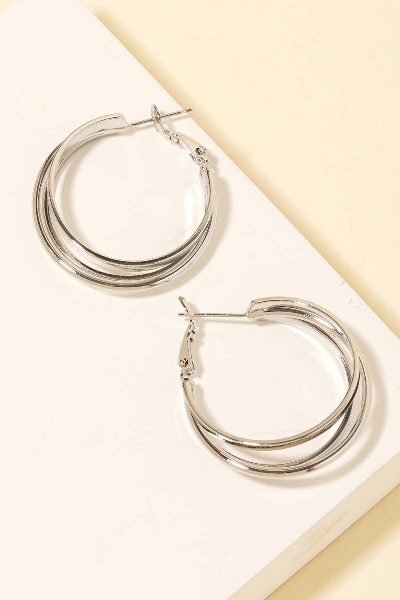 Mixed 3 Stacked Metallic Hoop Earrings