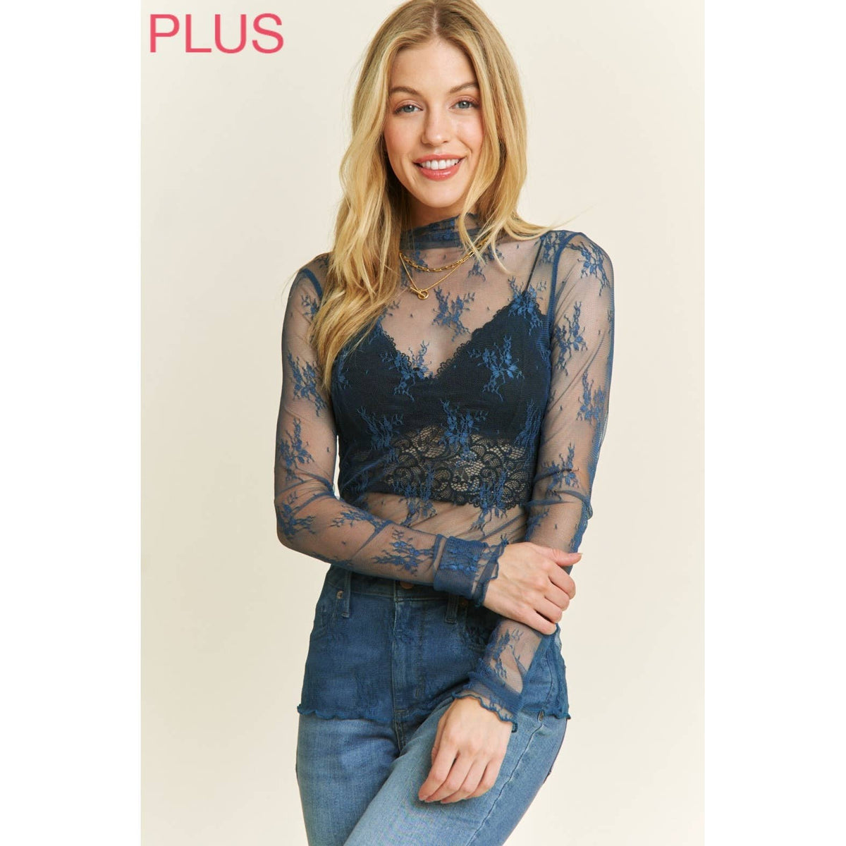 Plus mesh lace top