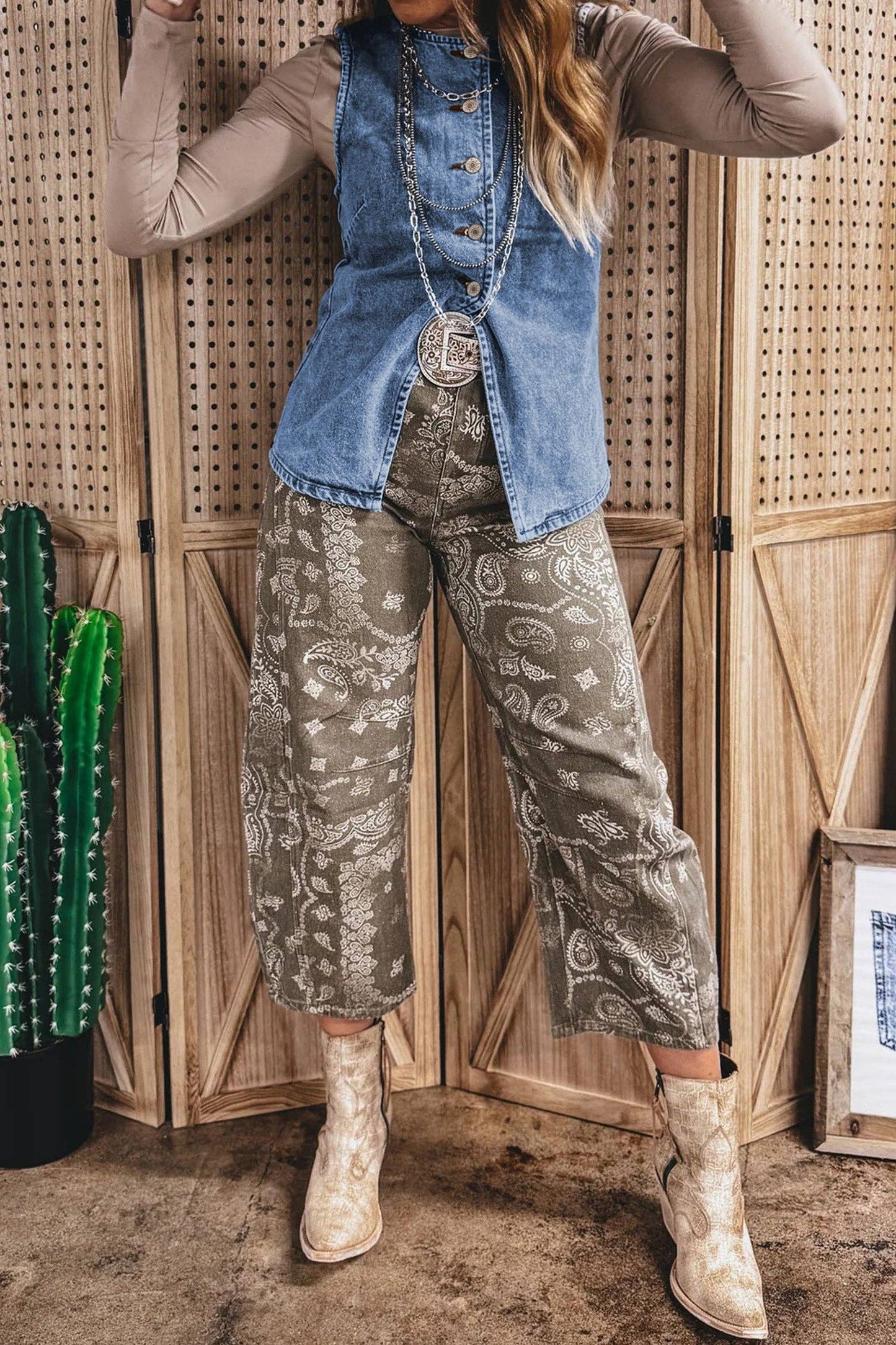 Western Button Front Denim Vest