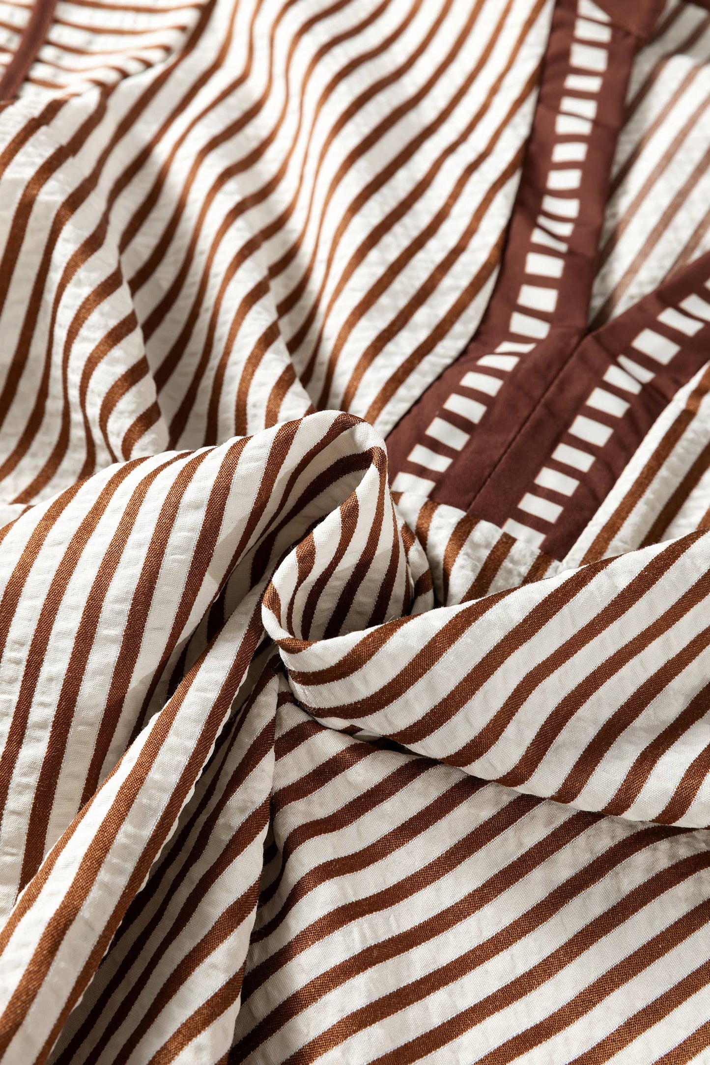 Brown Stripe Ruffled Short Sleeve