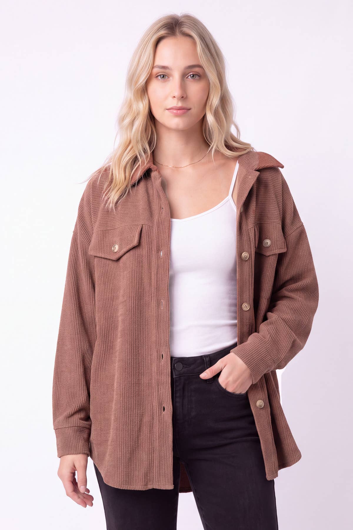 [PLUS SIZE] Rib Kit Button Down Shacket T6466XL
