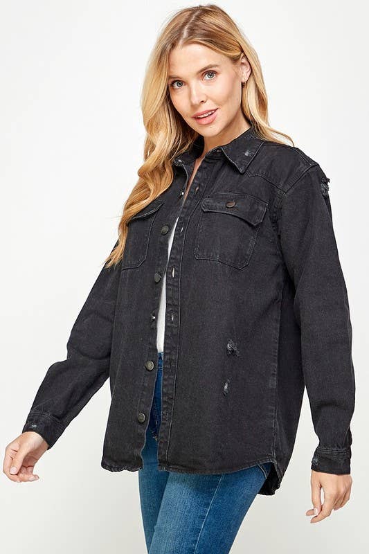 Black denim distressed jacket