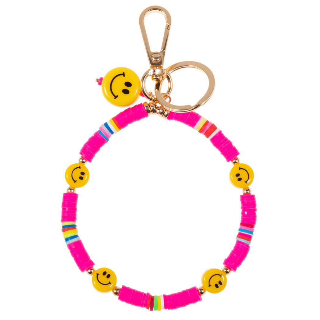 Smiley Face w Rubber Beads Keychain Bracelets