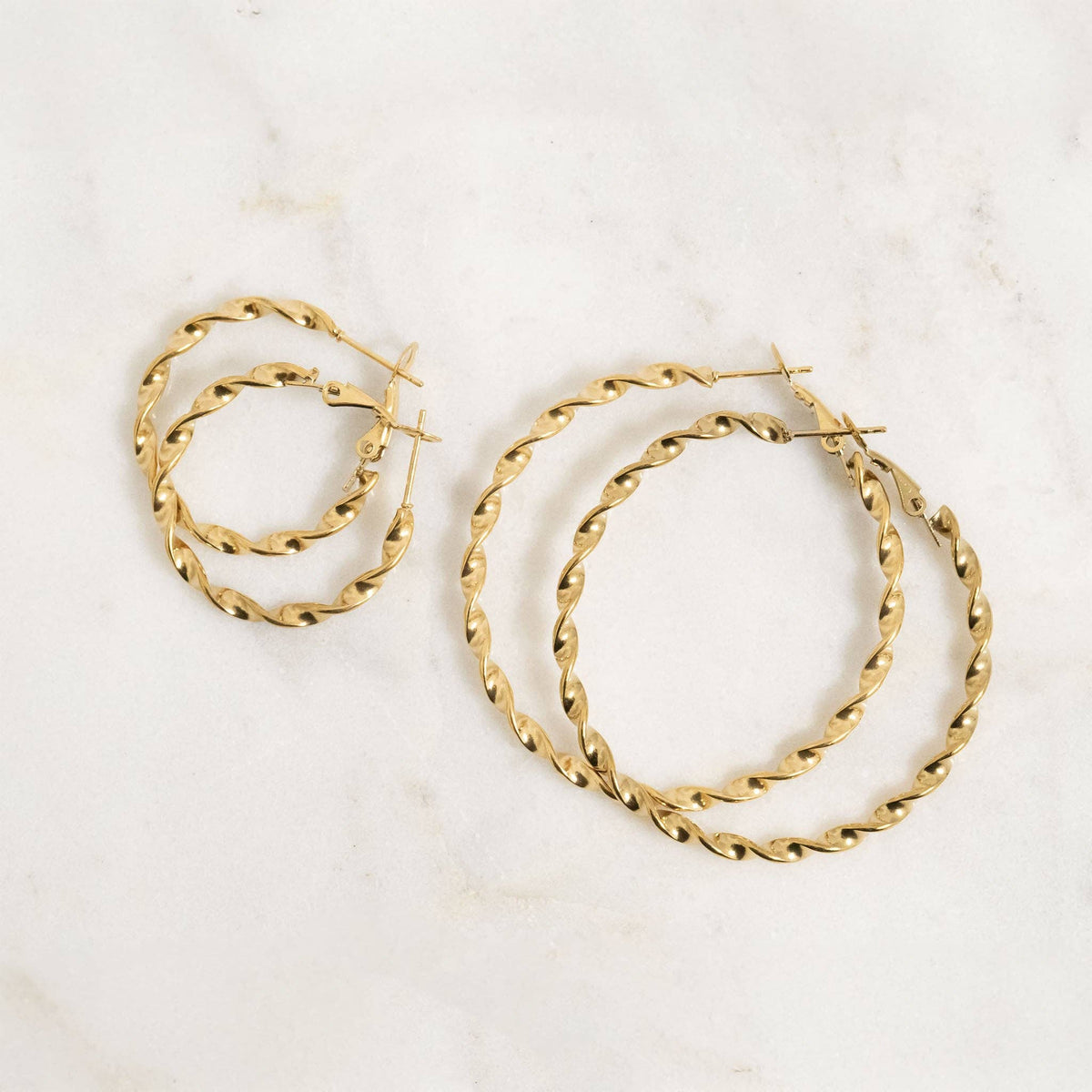 18K Gold PVD Stainless Steel Twist Hoop Earrings