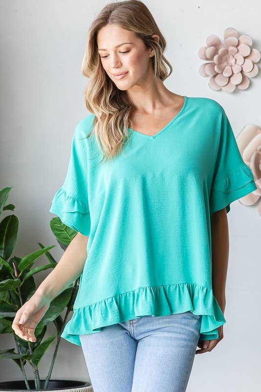 Ruffle sleeve airflow top