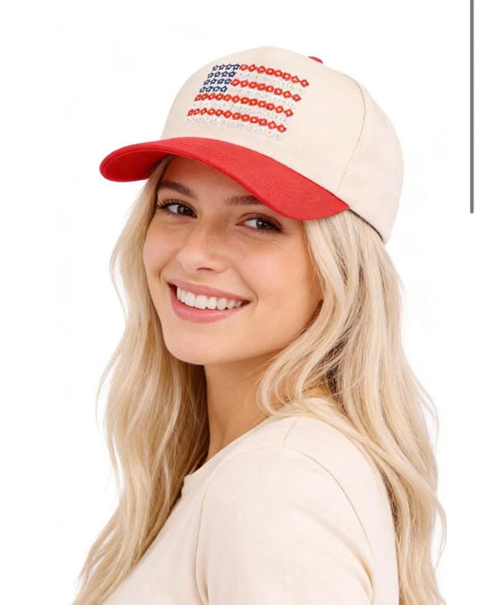 Star floral American flag hat