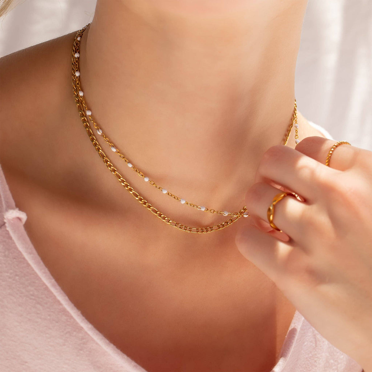 18K Gold PVD Stainless Steel White Confetti Chain Necklace