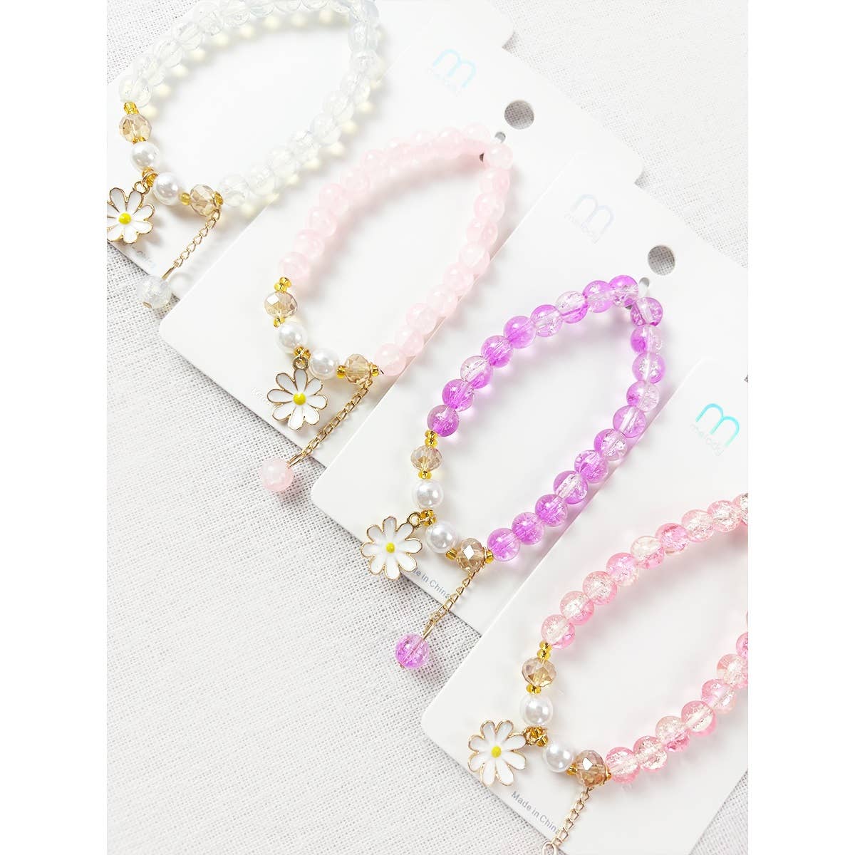 Flower Charm Mix Beads Stretch Bracelet