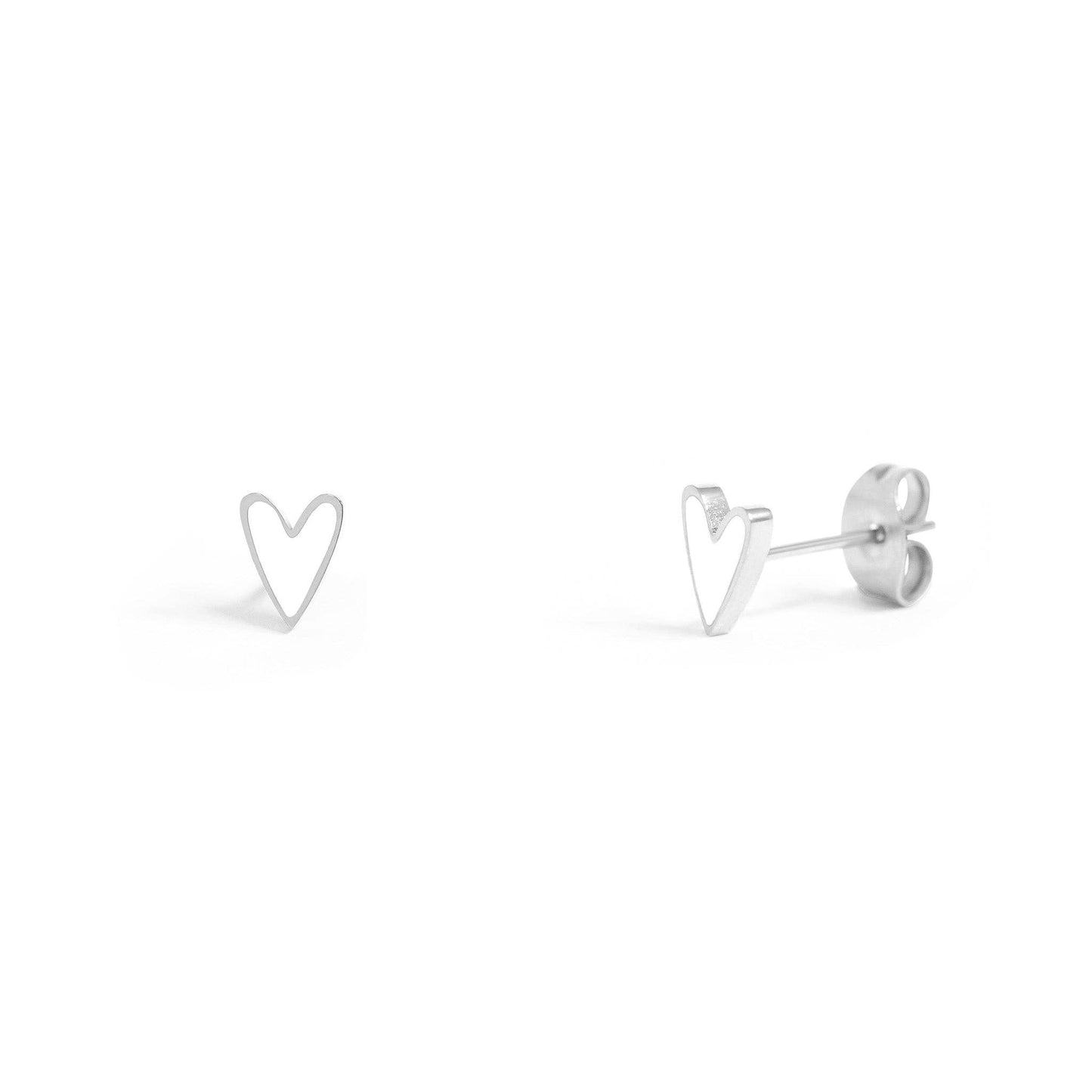 18K Stainless Steel White Heart Stud Earrings
