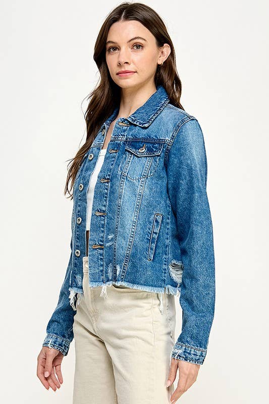 Plus Denim Jack with Distressed