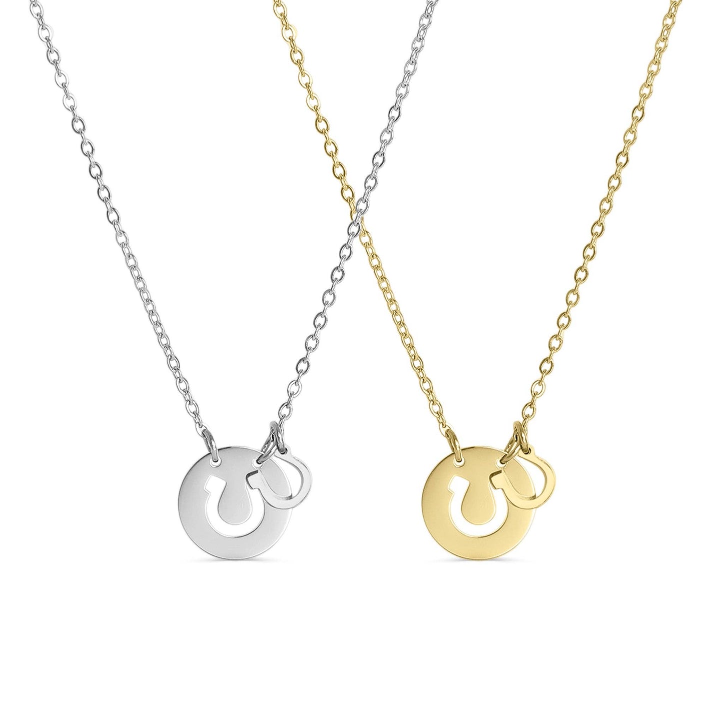 Western Stainless Steel / Gold Horseshoe Charm Necklace