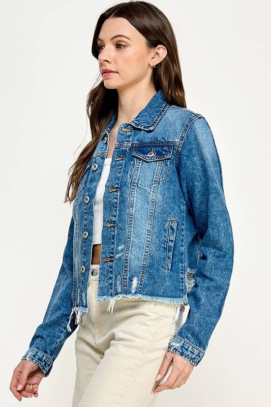 Plus Denim Jack with Distressed