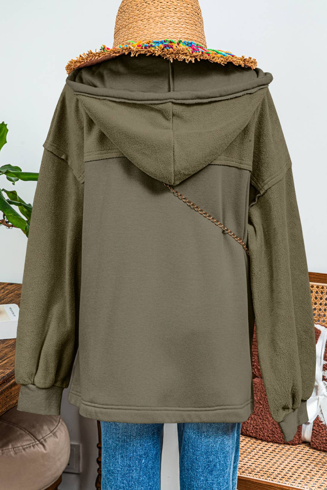 Army Green Hood Zip Up Hoodie