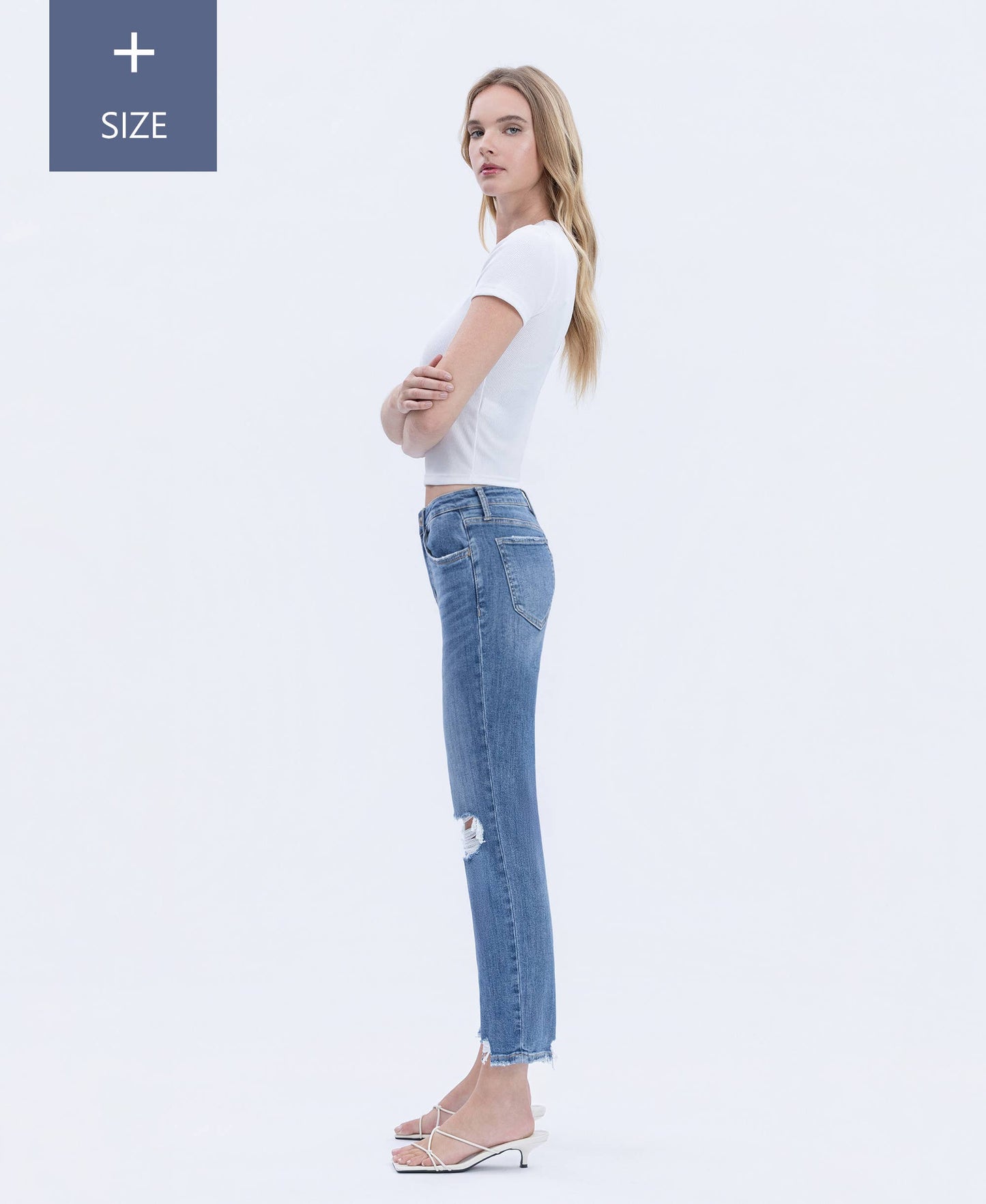 Plus Tummy Control Distressed High Rise Boyfriend Jeans