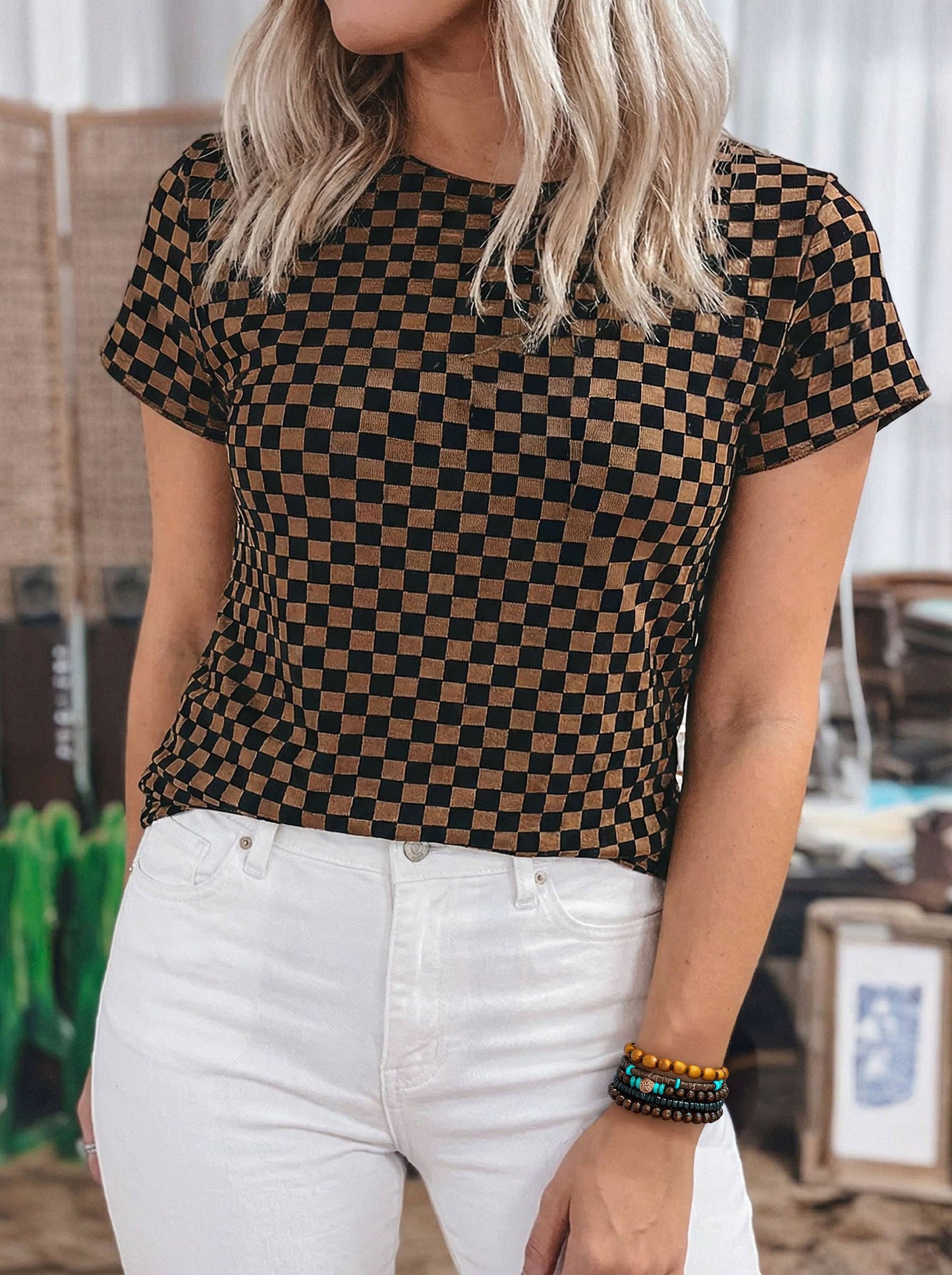 Checkered western top
