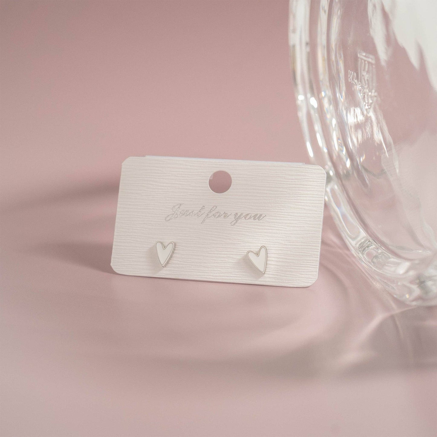 18K Stainless Steel White Heart Stud Earrings