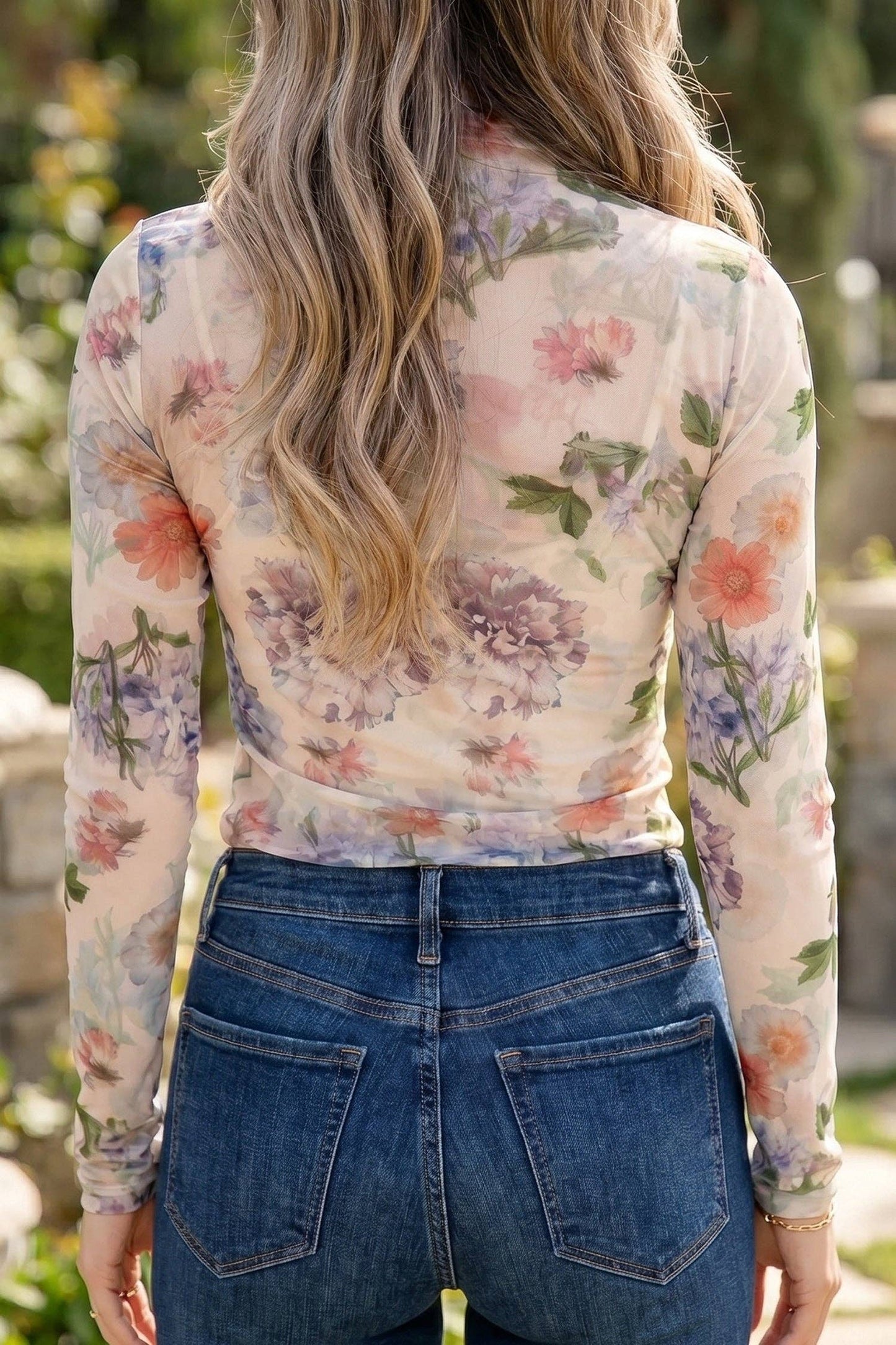 Apricot Floral Mesh Top