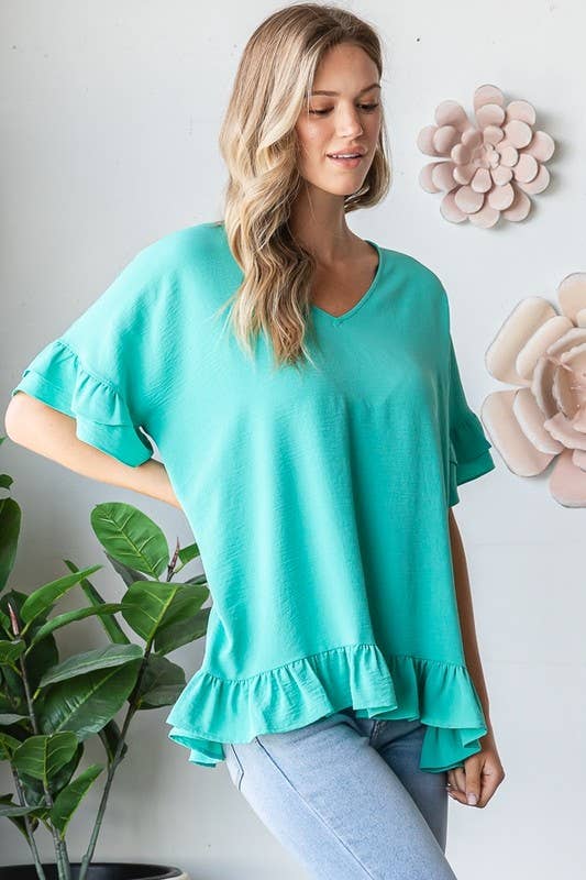 Ruffle sleeve airflow top