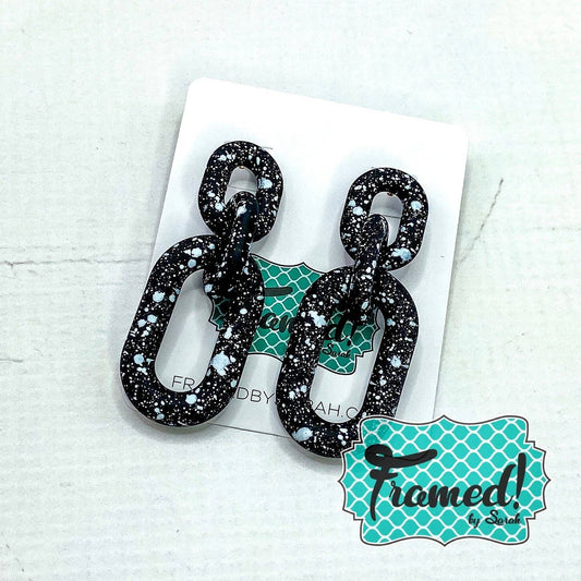 Black & White Speckled Link Earrings