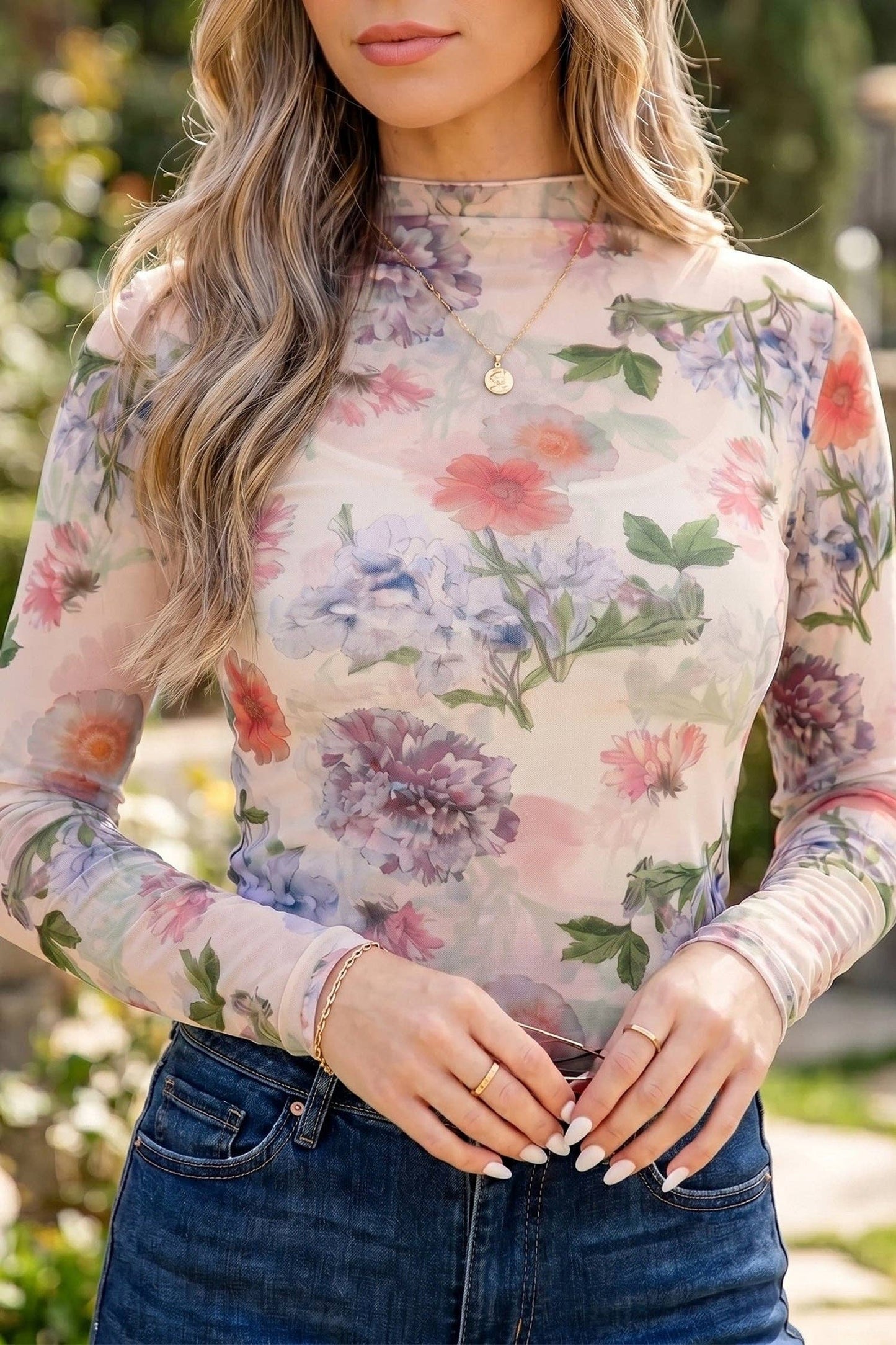 Apricot Floral Mesh Top