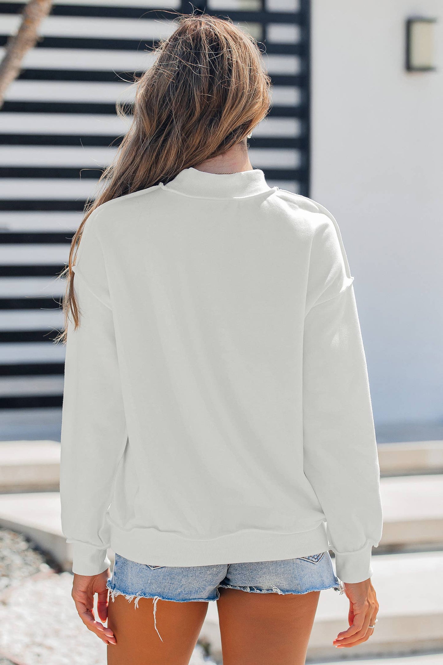 Oversize Drop Shoulder Reversible Mock Neck Sweatshirt S-4X