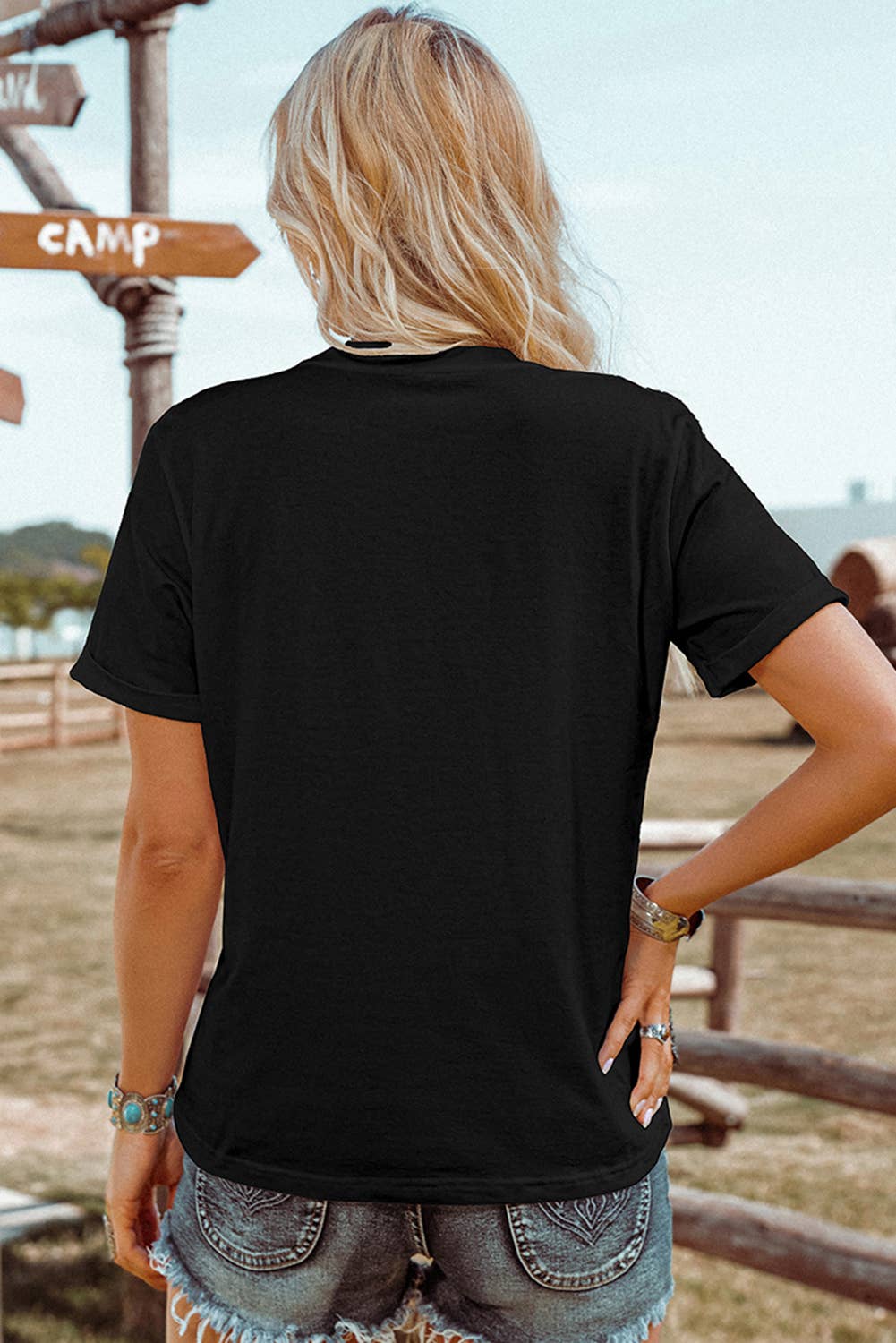 Western Geometric Embroidered T Shirt