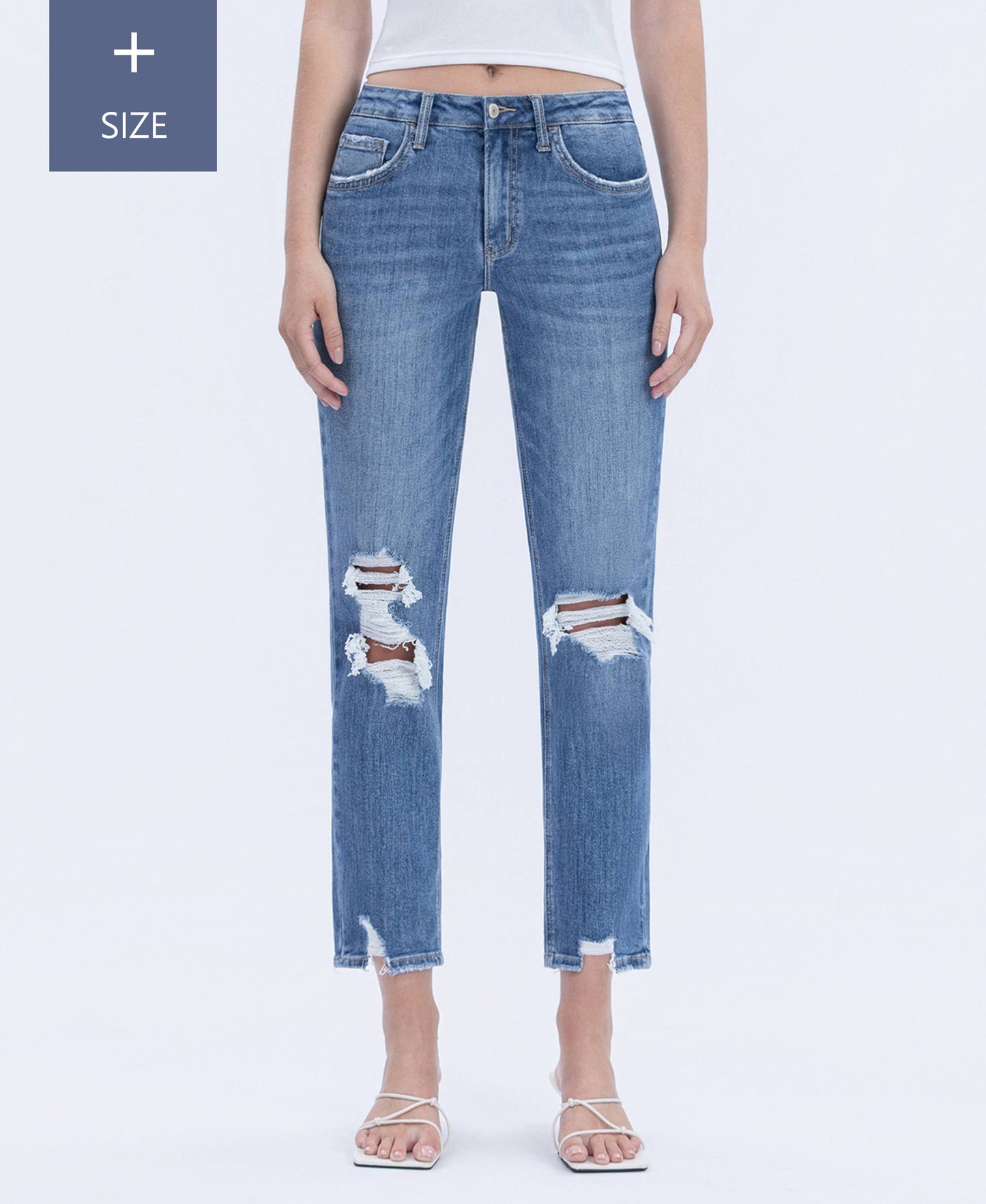 Plus Tummy Control Distressed High Rise Boyfriend Jeans